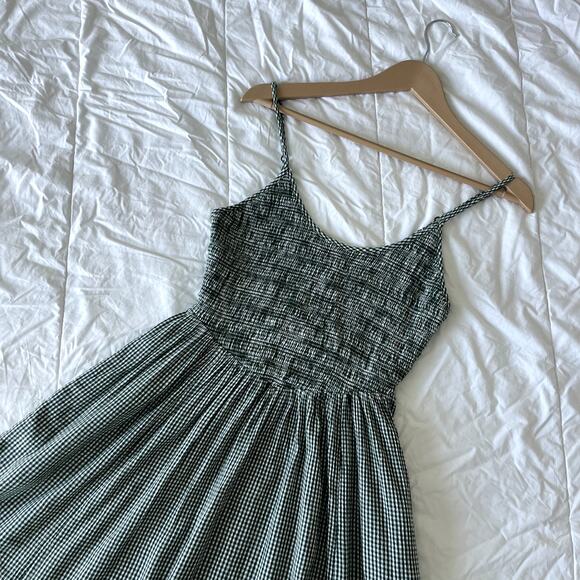 Aerie Forest Green Gingham At the Barre Midi Dress with Smocked Bodice - Picture 1 of 7